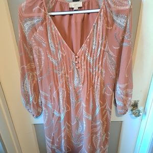 Womens Loft Brand, Pink, Grey and White Long Sleeve Dress, Size Medium